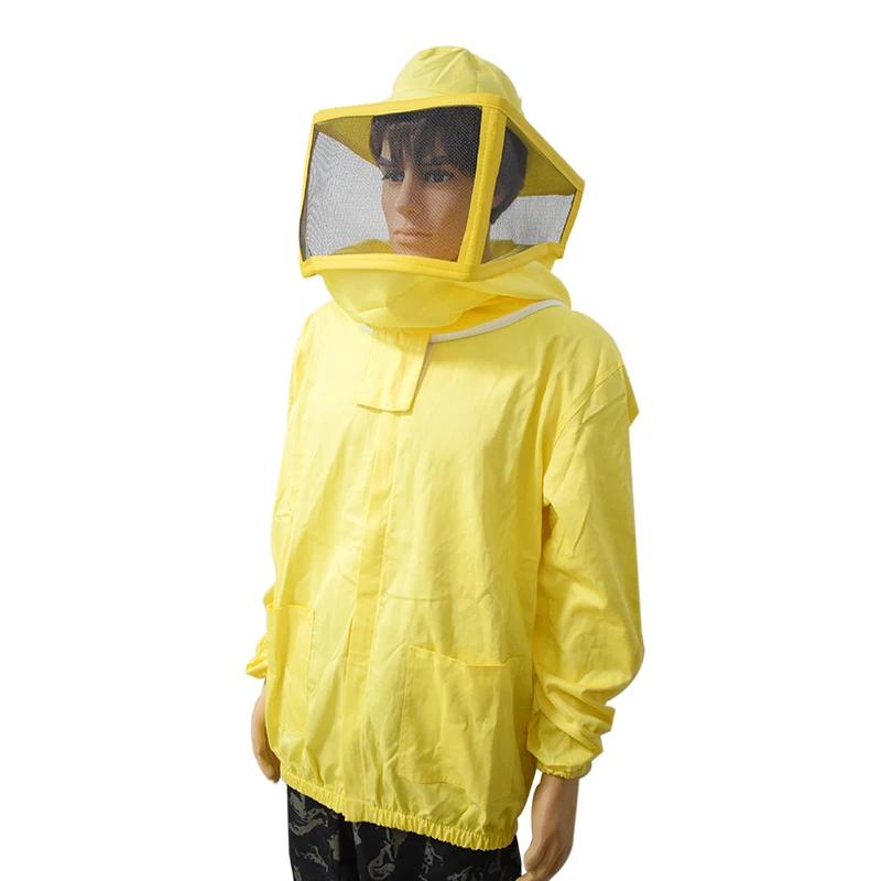 100% algodão amarelo apicultura jaqueta com esgrima véu abelha jaqueta com véu quadrado apicultor terno - Image 1