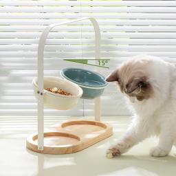 Tigela de cerâmica ajustável com suporte para animais de estimação, cães pequenos e médios, alimentadores de comida e água, gato bebendo e comendo tigelas duplas - Image 4