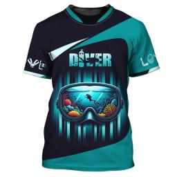 Camiseta de mergulho estampada masculina e feminina, camiseta de manga curta de verão, roupas do clube de mergulho - Image 4