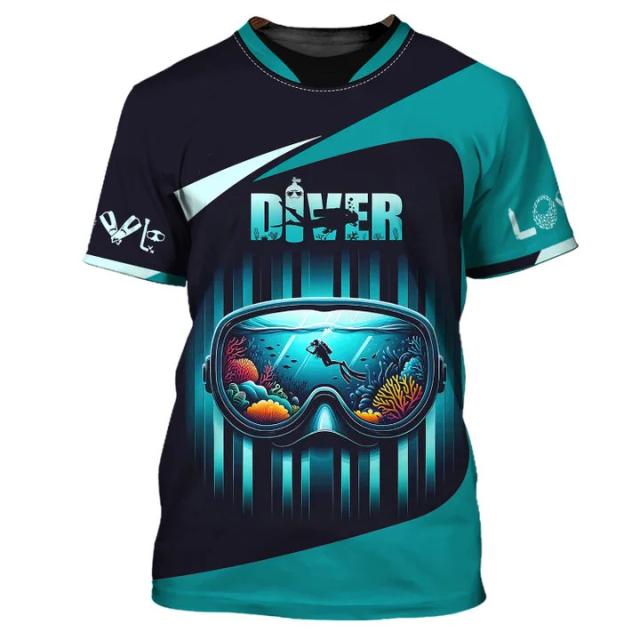 Camiseta de Mergulho Estampada Unissex para Verão - Manga Curta Ideal para Clubes de Mergulho