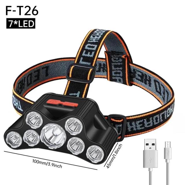 Lanterna de LED Recarregável à Prova D'Água com 5 Modos de Iluminação para Pesca Noturna e Caminhadas