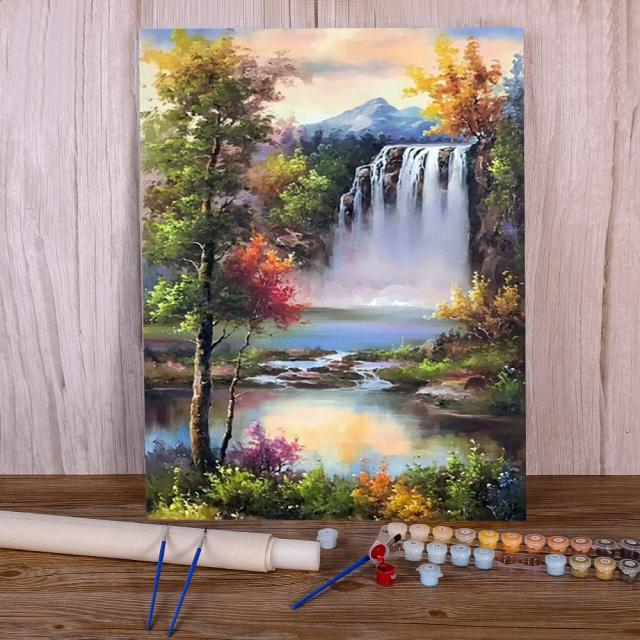Pintura por Números da Pequena Cachoeira - Kit Completo com Tintas a Óleo 50x70 cm para Decorar Paredes Adultas