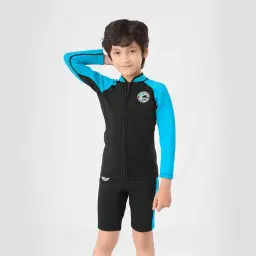 Fato de neoprene baixinho infantil, ternos de mergulho, manga comprida, maiô grosso, roupa de banho infantil, 2 peças, 2 peças - Image 5