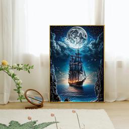 Barco Diamante Pintura Kit, Mosaico Navio Pirata, Sob o Luar, Artesanal Bordado Arte, Home Decor Presente, Nova Coleção, 2024 - Image 3