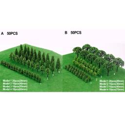 Modelo de árvores em miniatura para bricolage, trem ferroviário, wargame, cenário, escala paisagem, acessórios, arquitetura, modelos mesa areia, 50pcs - Image 1