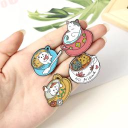 Doce bonito animais rosa gatos coração patas esmalte pinos arco-íris flores redondas gatinhos flores liga broches emblemas jóias presentes - Image 3