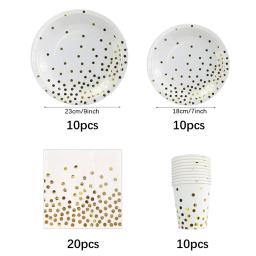 Louça Descartável Conjunto para Festa de Aniversário e Casamento, Prato De Papel, Copo, Guardanapo, Rosa, Preto, Branco, Ponto Dourado, Toalha De Mesa, Suprimentos - Image 4
