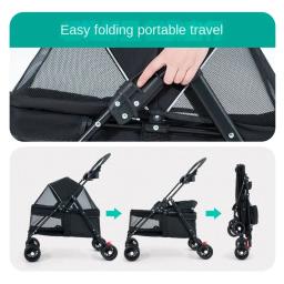 Carrinho de estimação dobrável leve, carrinho para cães pequenos e gatos, viagem ao ar livre, prato de refeição respirável - Image 4