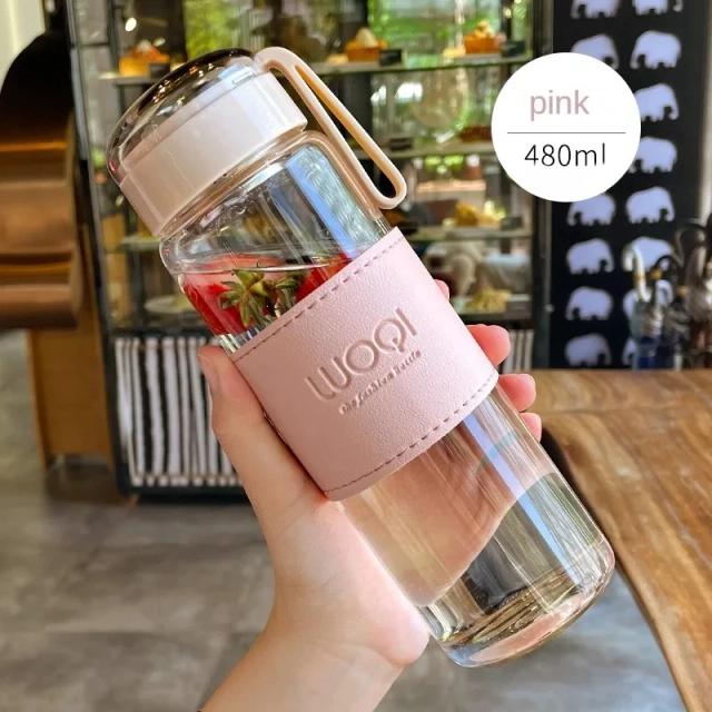 Garrafa de vidro estilo japonês com manga isolante e infusor, 480ml, ideal para chá e bebidas quentes