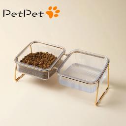 Cat Double Bowl Novo com Suporte Pet Kitten Puppy Transparente Food Feeding Dish Metal Elevado Alimentador De Água Dog Bowl Suprimentos - Image 1