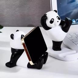 Estatuetas panda para celular interior, suporte universal para celular, escultura moderna de resina, estátua para casa e escritório, decoração de mesa - Image 1