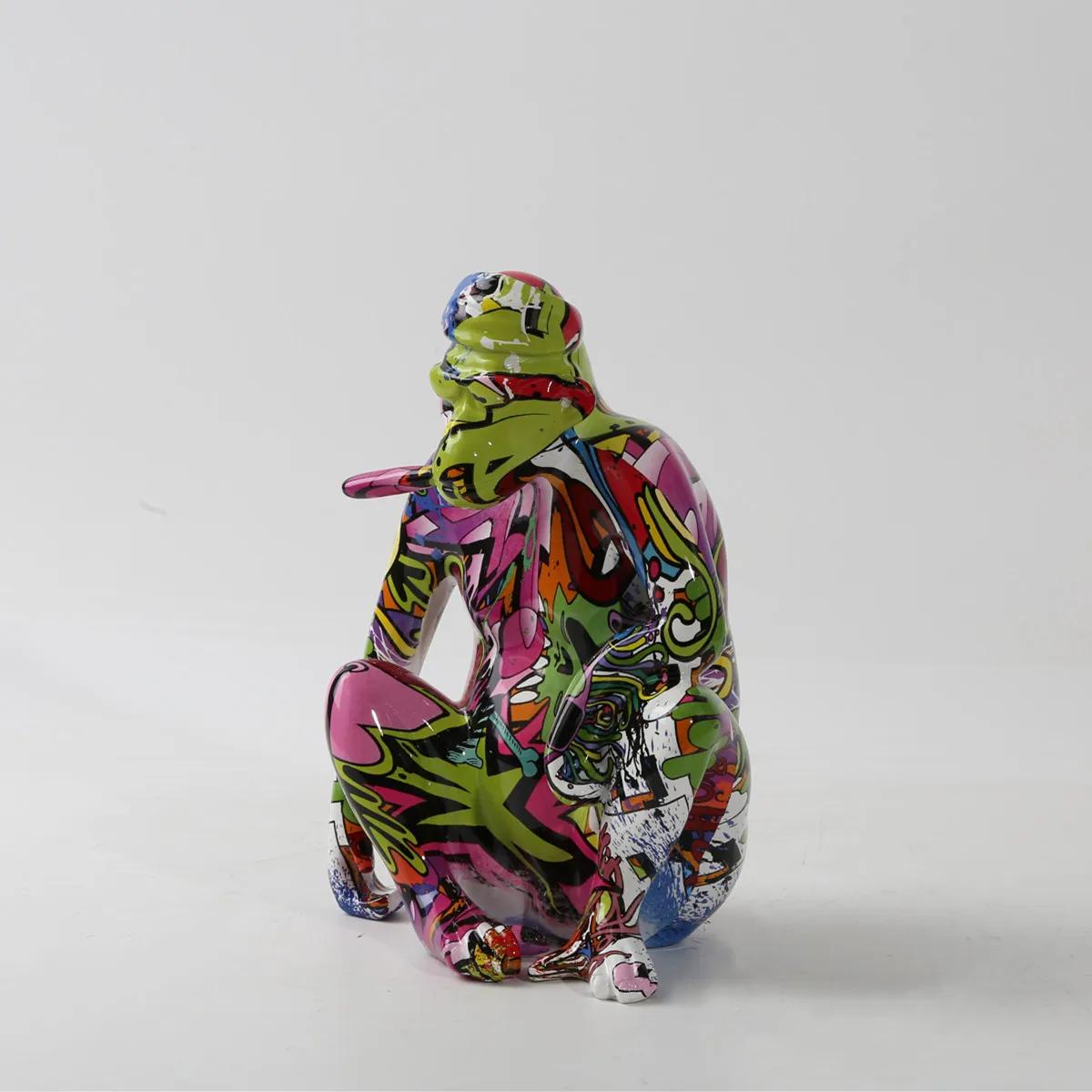 Enfeite de macaco colorido tingido para decoração criativa, decoração moderna para casa, vinho, armário, escritório, artesanato de mesa - Image 1