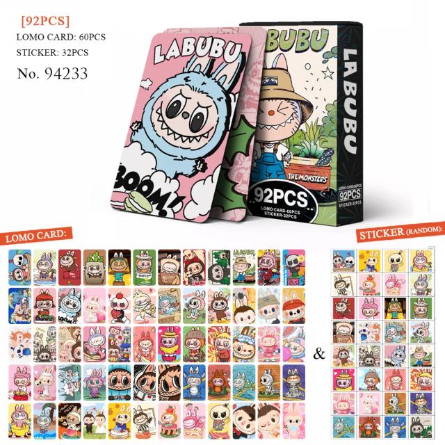 Cartões Dupla Face Labubu: Coleção de Cartões em Estilo Cartoon para Festas - 92 Peças Coloridas