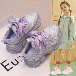 Crianças tênis 2024 meninas primavera moda respirável tênis de corrida esporte crianças antiderrapante formadores estudante tênis casuais - Image 2