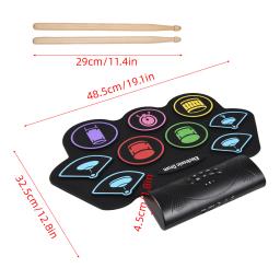 Bateria eletrônica com baquetas Pedal, rolo de mão, instrumento de percussão Jazz, 9 almofadas, BT, som externo, interface MIDI - Image 6