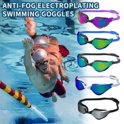 Óculos de natação profissional para adultos, hd, anti-fog, galvanoplastia, máscara de silicone, impermeável, lente grande angular, pára-sol, anti-reflexo - Image 3