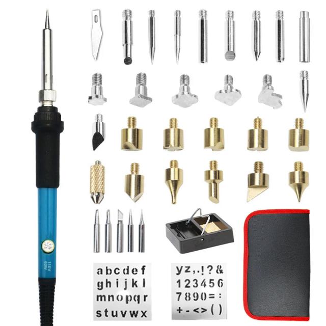Ferro de Solda Elétrica para Escultura e Pirografia com Temperatura Ajustável - Kit Completo de Solda e Gravação 60W
