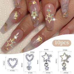 Silver Star Nail Charms com Strass, Shiny 3D Alloy, Heart Nail Jewelry, Y2K Charms para decoração de unhas acrílicas, 10 unid, 20 unid - Image 4