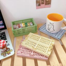 Mini caixa de armazenamento dobrável de plástico, cesta empilhável, maquiagem fofa, Jewellery Toys Organizer, caixas para armazenamento - Image 3