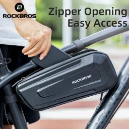 Rockbros saco de bicicleta duplo zíper casca dura frente tubo quadro à prova dbig água grande capacidade ciclismo pacote mtb bicicleta estrada acessórios - Image 1