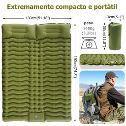 Almofada de dormir dupla para acampamento, tapete autoinflável, colchão de dormir com travesseiro para caminhadas ao ar livre, 2 pessoas, cama de viagem, tapete de ar - Image 4