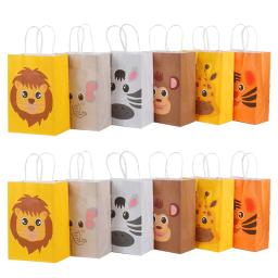 Selva Animal Tema Kraft Paper Bags para Crianças, Doces e Cookies Embalagem de Presente, Boy's Safari Birthday Supplies, Party Supplies, 12Pcs - Image 2