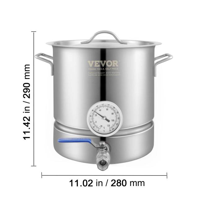 Chaleira de Aço Inoxidável VEVOR com Tampa Tri-Ply para Cerveja - 19 Litros de Capacidade para Produção Caseira de Cerveja