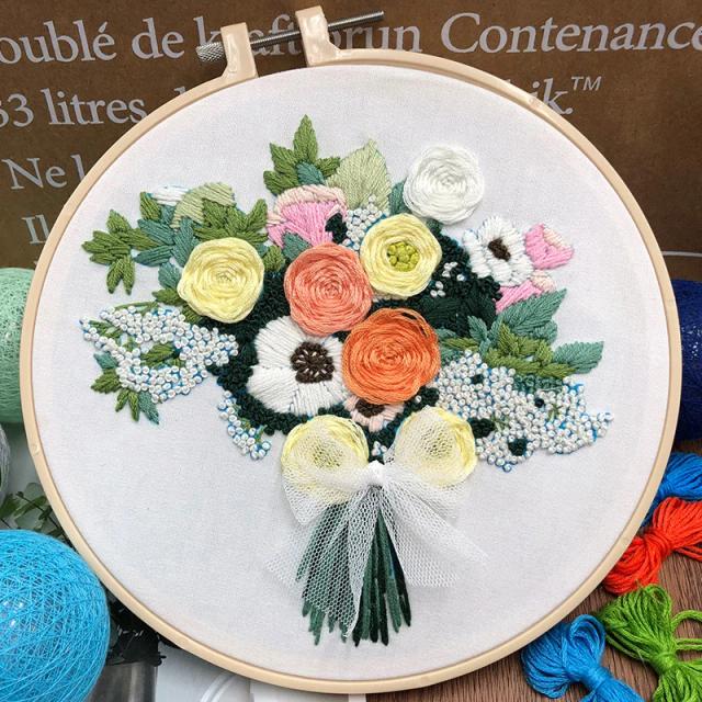 Conjunto de Kit de Bordado em Ponto Cruz de Flores para Crianças - Artesanato DIY para Iniciantes com Ferramentas de Costura