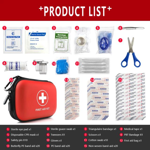 Kit de Primeiros Socorros Impermeável para Viagens ao Ar Livre - Caixa de Emergência para Carro e Acampamento com 91 Peças
