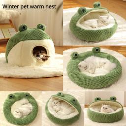Semi fechado Kitten Puppy House, Quente Pet Nest, Dog Den, Cat Villa, Colchão de pelúcia, Sapo pequeno, Pet Supplies, Novo, Inverno - Image 1