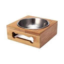 K5dc levantou o suporte de bambu contínuo do alimentador do animal de estimação com a bacia de aço inoxidável removível para gatos e cães pequenos presente prático durável - Image 6
