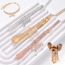 Colar para animais de estimação, suprimentos para cães e gatos, coleira ajustável com pingente de osso de zircônia de diamante, joias de luxo, metal, cobre, coleiras para cachorros - Image 2