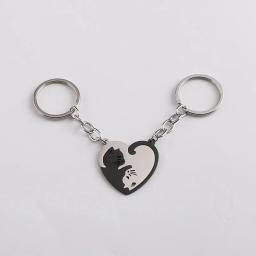 Portátil de aço inoxidável Keychain, Heart-Shaped Splicing Cat, Yin e Yang Cat Pingente, Colar Jóias, Item Pequeno - Image 2