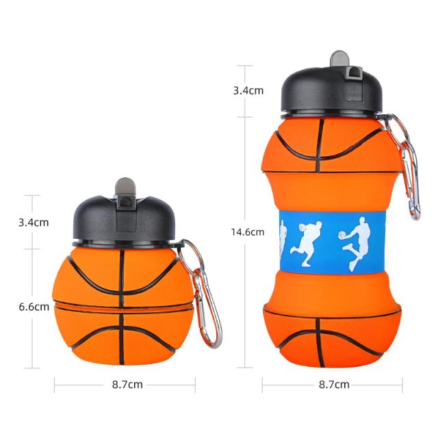 Garrafa de Água Portátil Infantil em Silicone Dobrável com Design de Futebol - 550ml