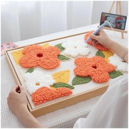Kit completo de agulha de soco Conjunto de bordado de puxão de gancho de tapete de flores para iniciantes Agulha de bordado mágico Agulha de soco Tecido Aros Fios Conjunto de costura de artesanato DIY - Image 4