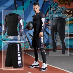 Conjunto de roupas esportivas de compressão dos homens ginásio correndo roupas esportivas apertadas camiseta lycra leggings atletismo shorts fitness rash guard kits - Image 4
