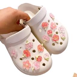 Elegante sapatilhas DIY para mulheres, acessórios bonitos para sapatos Sakura, decoração de sapatos que combina com tudo, pacote fashion, branco, rosa, novo - Image 6