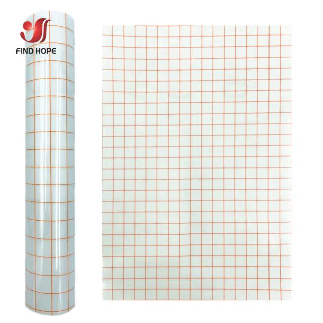 Fita de Transferência de Papel Adesivo Transparente com Grade de Alinhamento Vermelho para Artesanato e Decalques - Tamanhos 30x20cm e 100cm