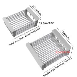 Escorredor De Prato De Aço Inoxidável Ajustável, Sink Drain Rack, Frutas e Vegetais Drain Basket, Cozinha Extensível Secagem Rack, 1Pc - Image 6