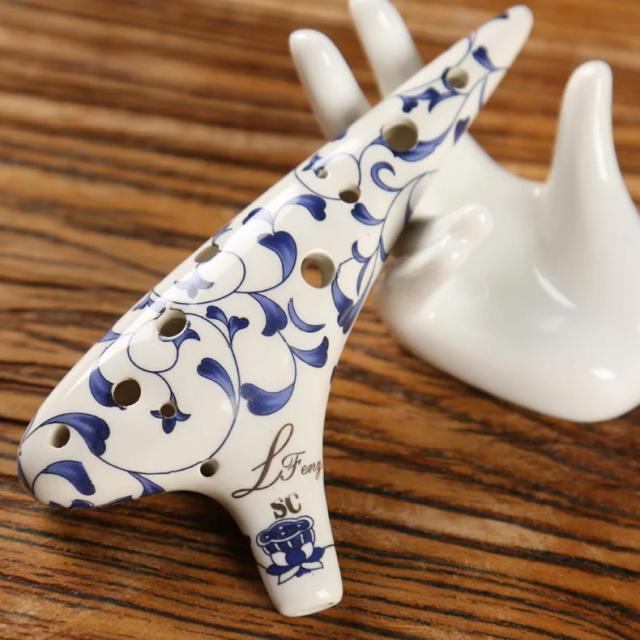 Ocarina Azul e Branca de Cerâmica com 12 Buracos em Dó Maior - Presente Ideal para Fãs de Zelda e Músicos Profissionais