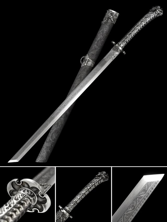 Espada de Treino Artesanal em Aço Chinês com Dragão, Full Tang, Catana 1060, Lâmina Gravada e Tsuka de Alta Qualidade