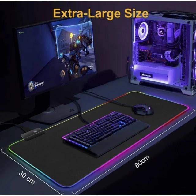 Mouse Pad Gamer RGB 7 Cores Grande 80x30cm com Iluminação USB