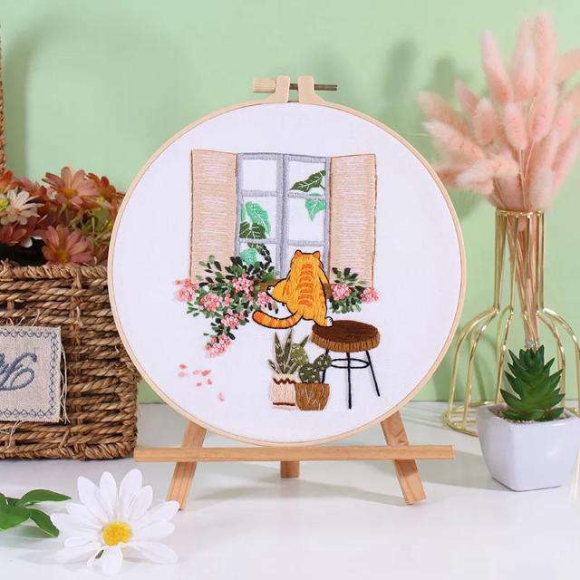 Kit de Bordado para Iniciantes: Ponto Cruz com Padrões de Plantas e Gatos, Inclui Instruções para DIY Adulto