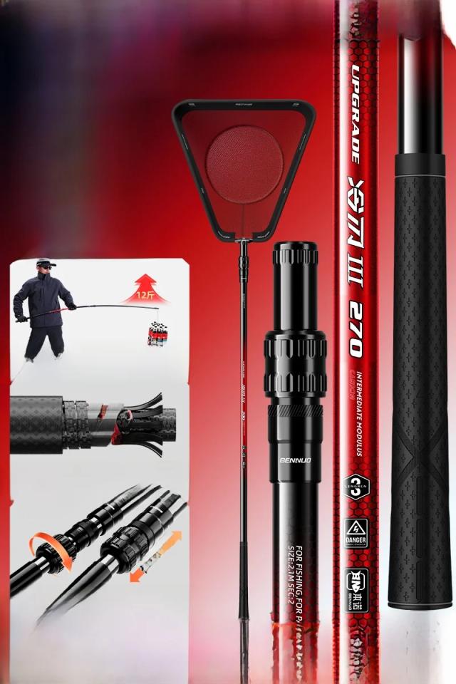 BNLRCW250-10 Rede de Pesca Carbono Retrátil Ultraleve Ultra Rígida Dobrável Portátil