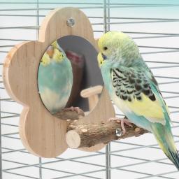 Natural Wood Bird Perch Stand Com Espelho, Suporte De Madeira, Plataforma De Papagaios, Acessórios De Gaiola, Branch Perch Rod - Image 1