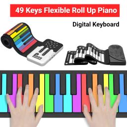 Flexível Roll Up Piano Eletrônico, 49 Teclas, MIDI Out, Hand Roll Piano, Compatível com Bluetooth, Fone de Ouvido para Amantes de Música, Iniciantes - Image 1
