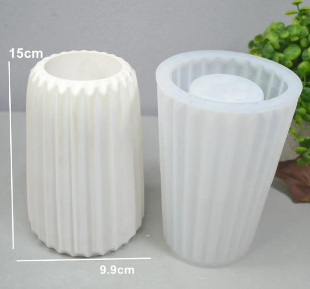 Molde Silicone Vaso Listrado para Cimento e Gesso Decoração Home