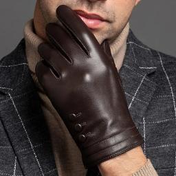 Luvas de couro impermeável para homens, tela sensível ao toque, negócios, dirigir, ciclismo, camada superior, moda - Image 3