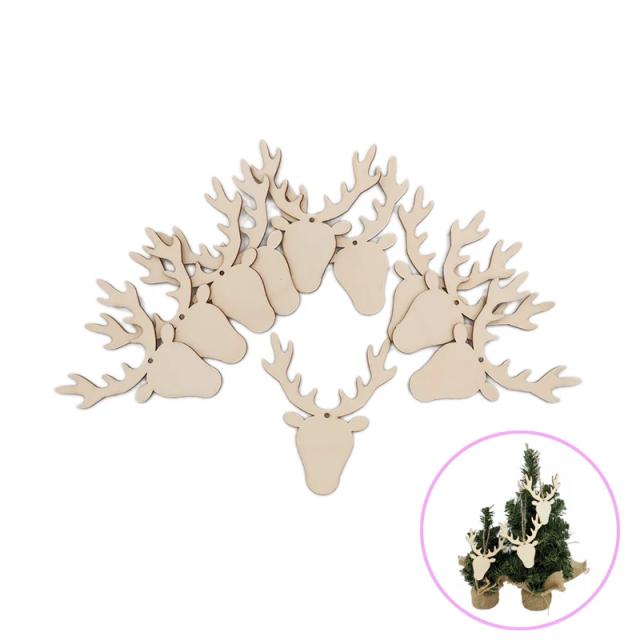 Decoração de Natal: 10 Ornamentos de Madeira com Cabeça de Veado para Artesanato e Enfeites Pendurados