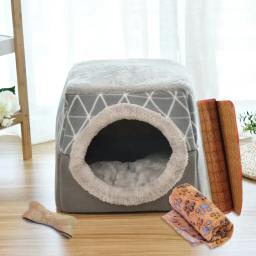 Casa de cachorro de inverno fechada quente, Tapete macio e confortável, Caverna de cães pequenos e gatos, Cama Igloo - Image 6